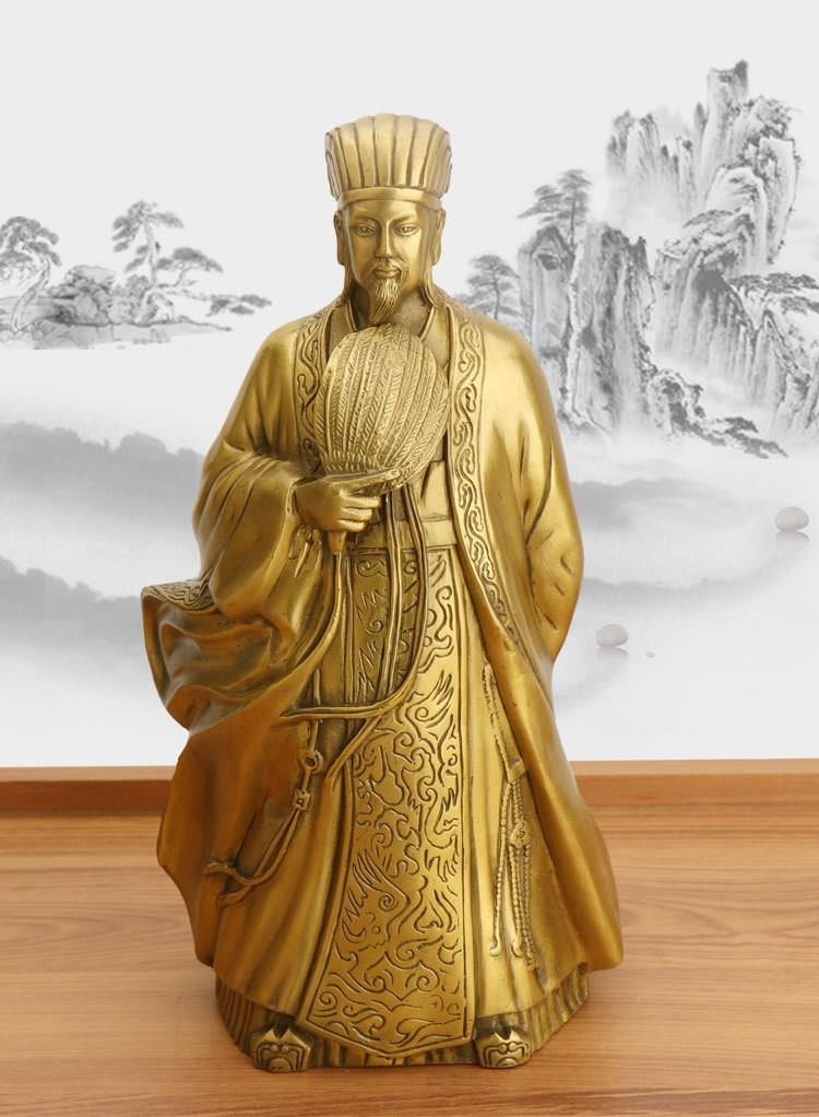 纯铜孔明诸葛亮铜像摆件家居书房书桌办公室三国人物工艺品摆件铜像