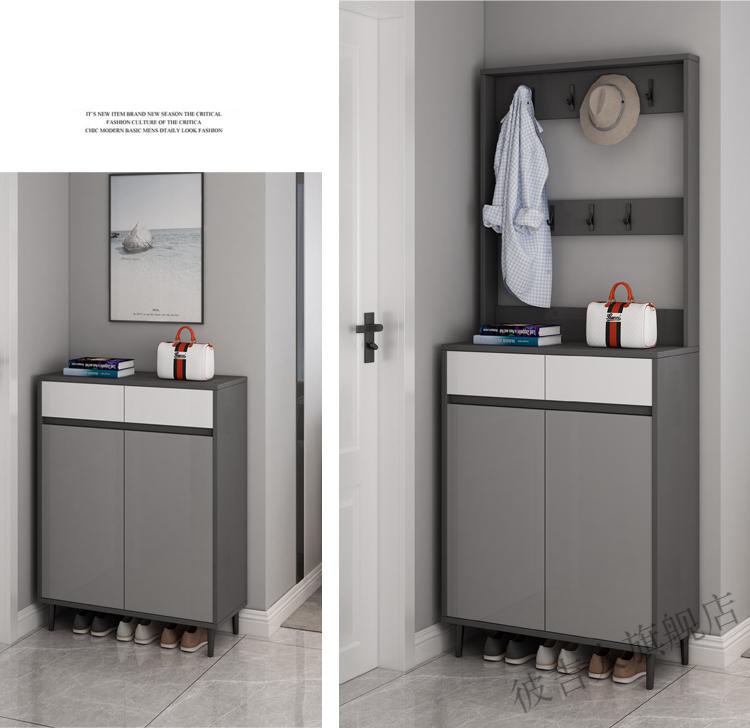 意式轻奢鞋柜家用门口门厅柜大容量带挂衣架灰色多功能进门两门一抽带