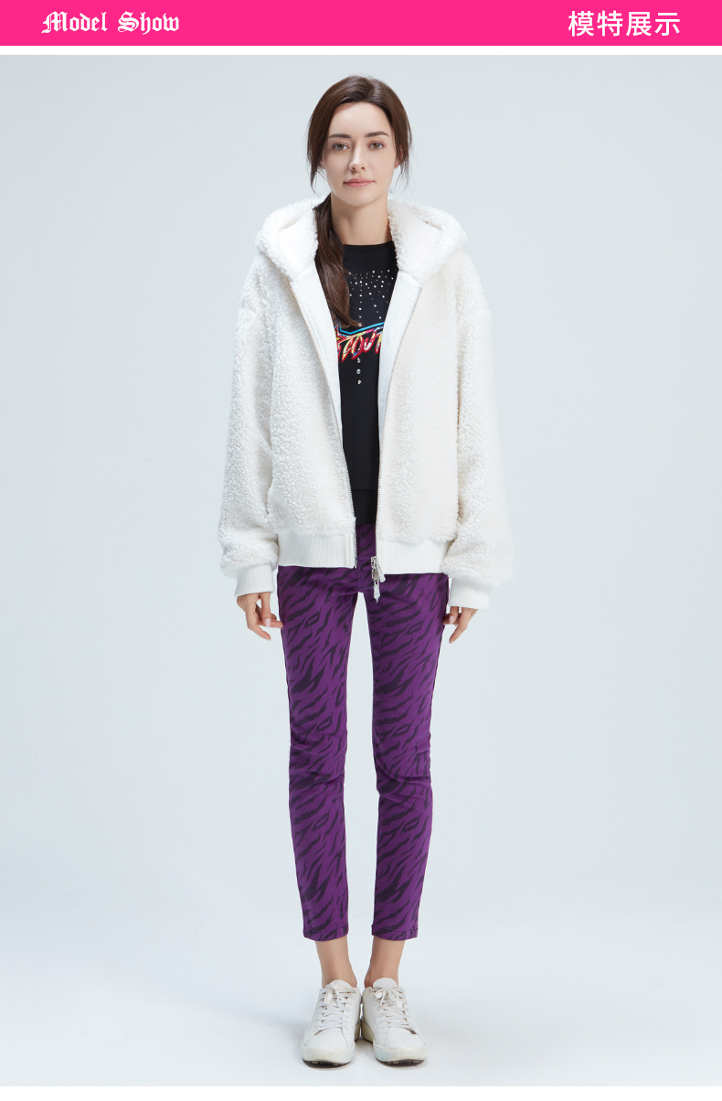 juicycouture橘滋女装冬季新品含羊毛圈圈绒两面穿廓形外套女白色s