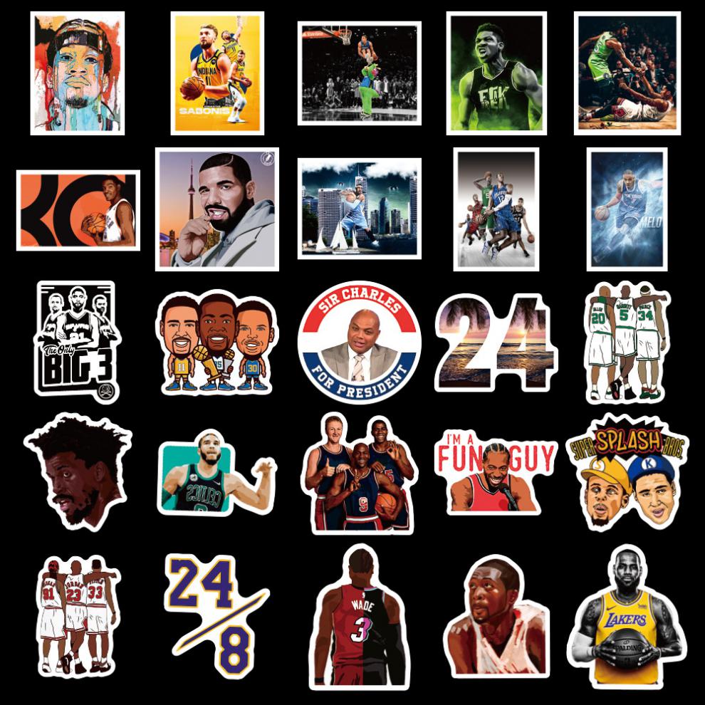 nba贴纸篮球队徽詹姆斯库里手机电脑行李箱滑板防水贴画球星100张不
