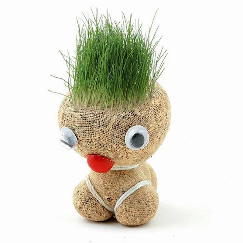 【精选现发】创意草头娃娃小植物盆栽室内桌面迷你好养青草可爱圣诞节