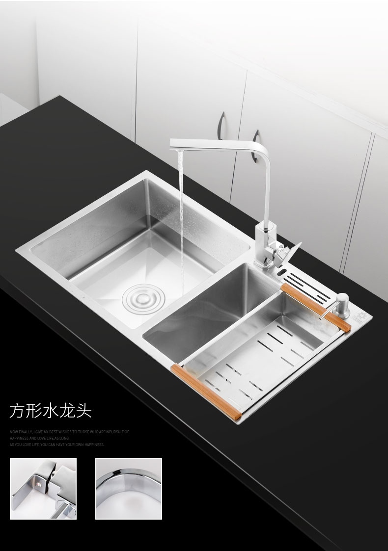 迪赛斯水槽304不锈钢洗菜盆水槽双槽家用厨房手工加厚大号洗手洗碗池