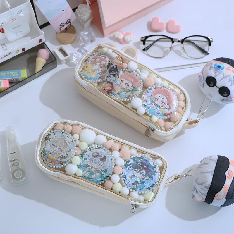 痛包笔袋创意学生文具透明diy笔袋动漫周边吧唧装饰袋奶酪黄毛球不含