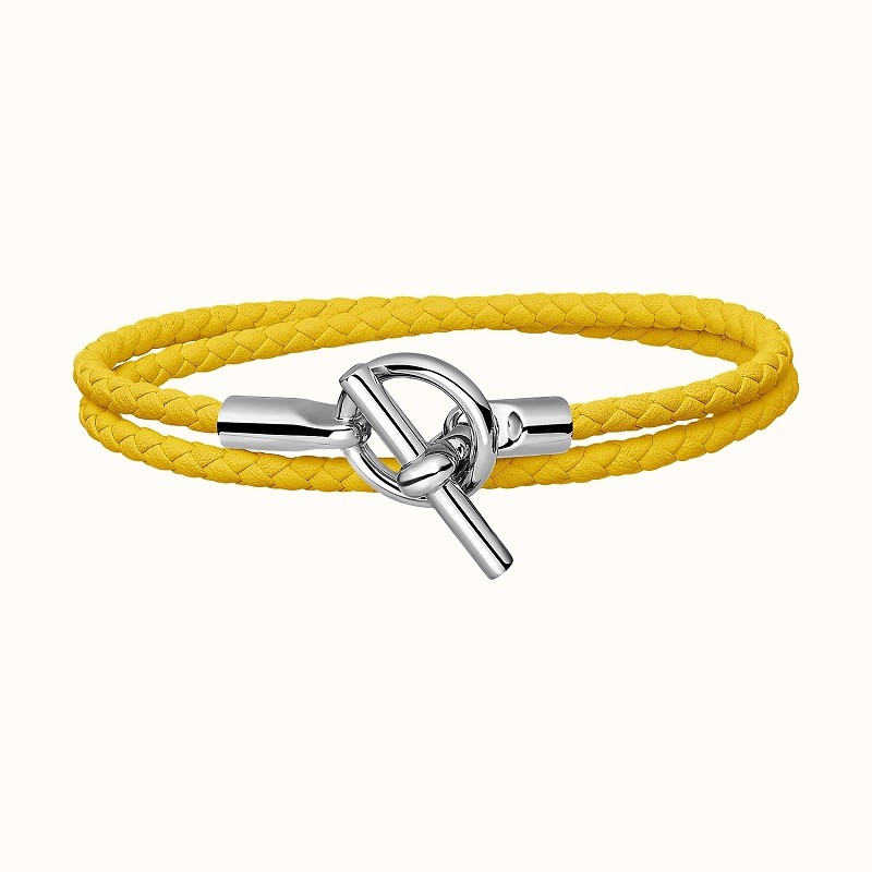hermes爱马仕glenan小牛皮编织双圈手镯手绳手环 礼物 黄色 t2 14.
