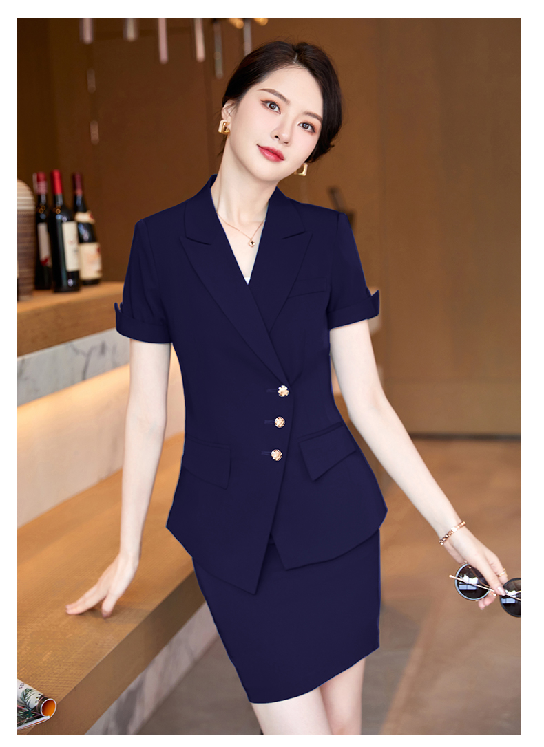 桑蒲高档白领职业装女装套裙 高档女装工作全套夏天深蓝色西装外套女