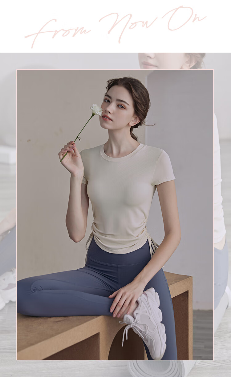 青鸟同款瑜伽服上衣女夏季感运动衣健身房普拉提训练短袖套装夏装奶