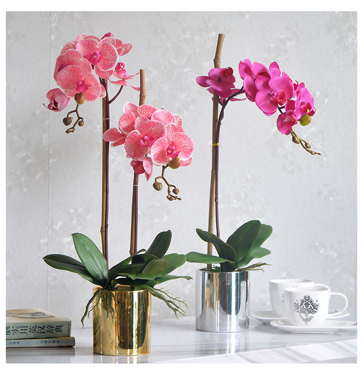 园艺过胶手感蝴蝶兰仿真花单支花客厅家居装饰花婚庆摆花落地假花插花