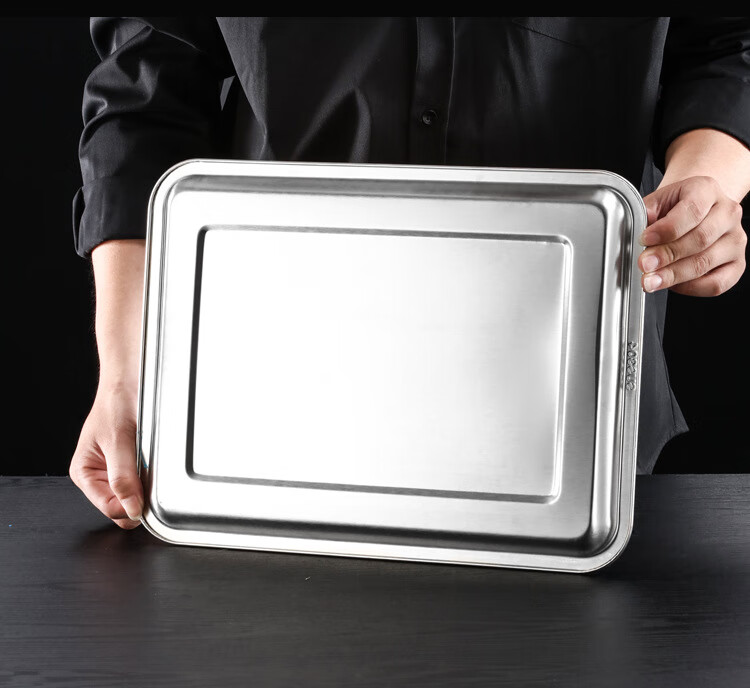 盘长方形托盘烧烤盘菜盘烤鱼盘食堂蒸饭盘大容量餐盘特厚304材质27202