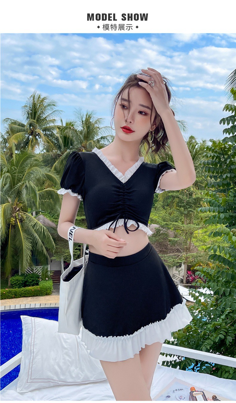 佐欧雅学生泳衣女中学生分体胖妹妹泳装遮肚子泳裙式保守防走光泡温泉