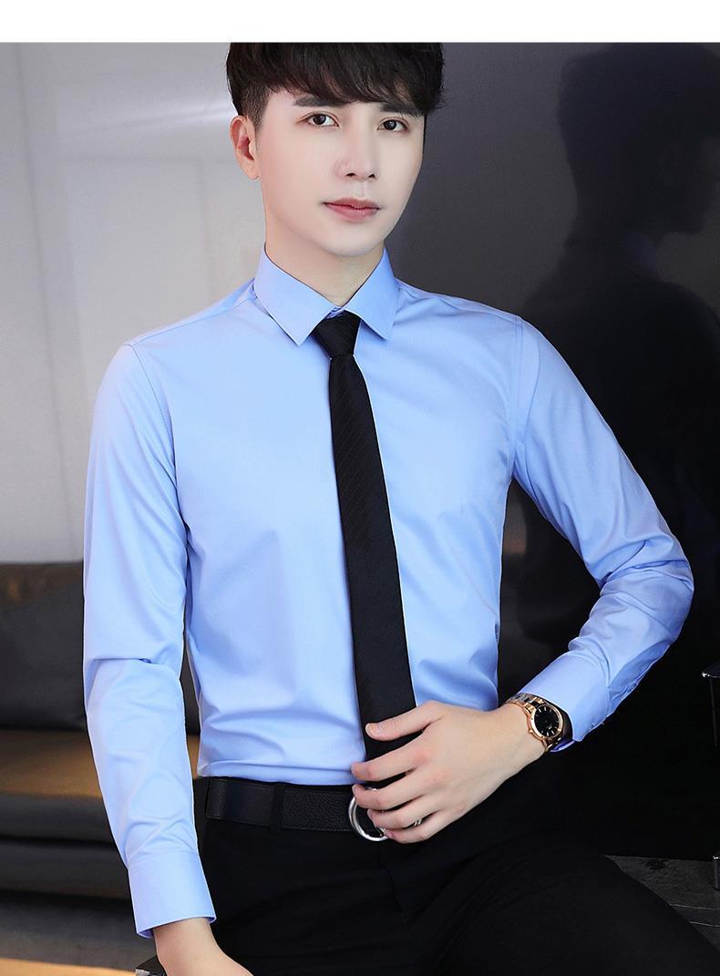 斐升 黑色衬衫男士长袖西服内搭衬衣秋季商务休闲正装免烫弹力寸·衫
