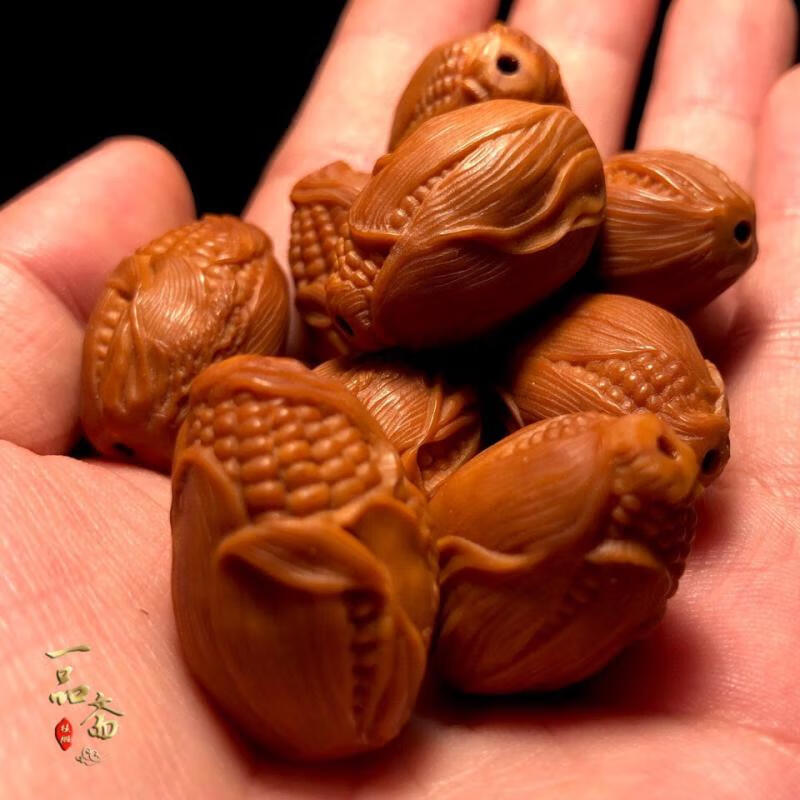 湘歌大橄榄核手串男盘玩白菜雕刻手工百财核雕手持文玩素核大籽素串