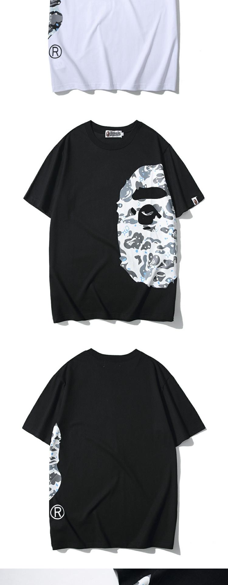 bape 猴子夜光短袖t恤大logo侧边印花男女情侣款半袖打底衫潮 白色 m