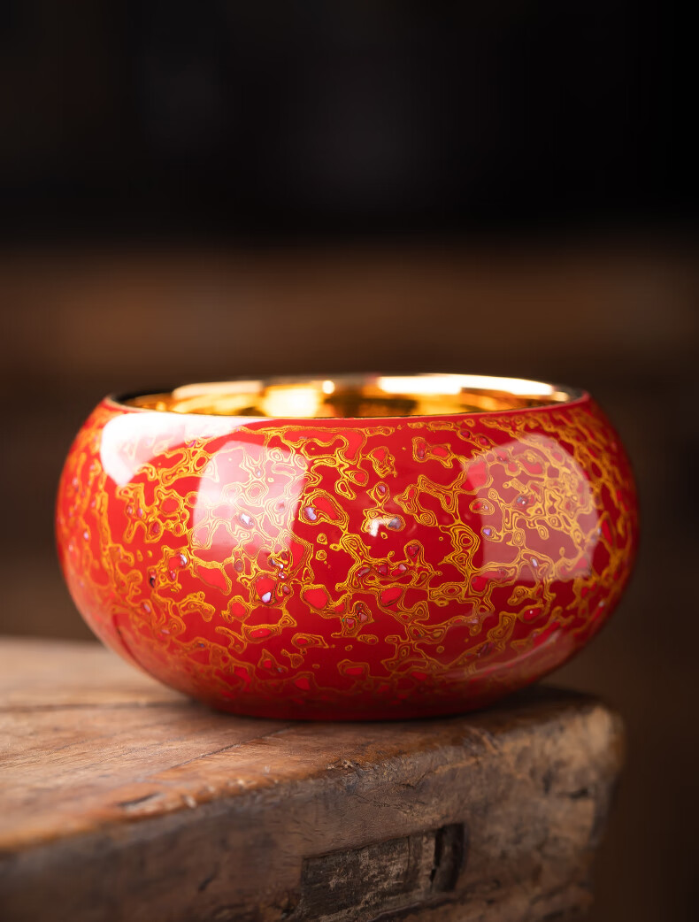 采玺 窑变品茗杯轻奢家用商务手工大漆罗汉礼品漆艺大号主人杯建盏