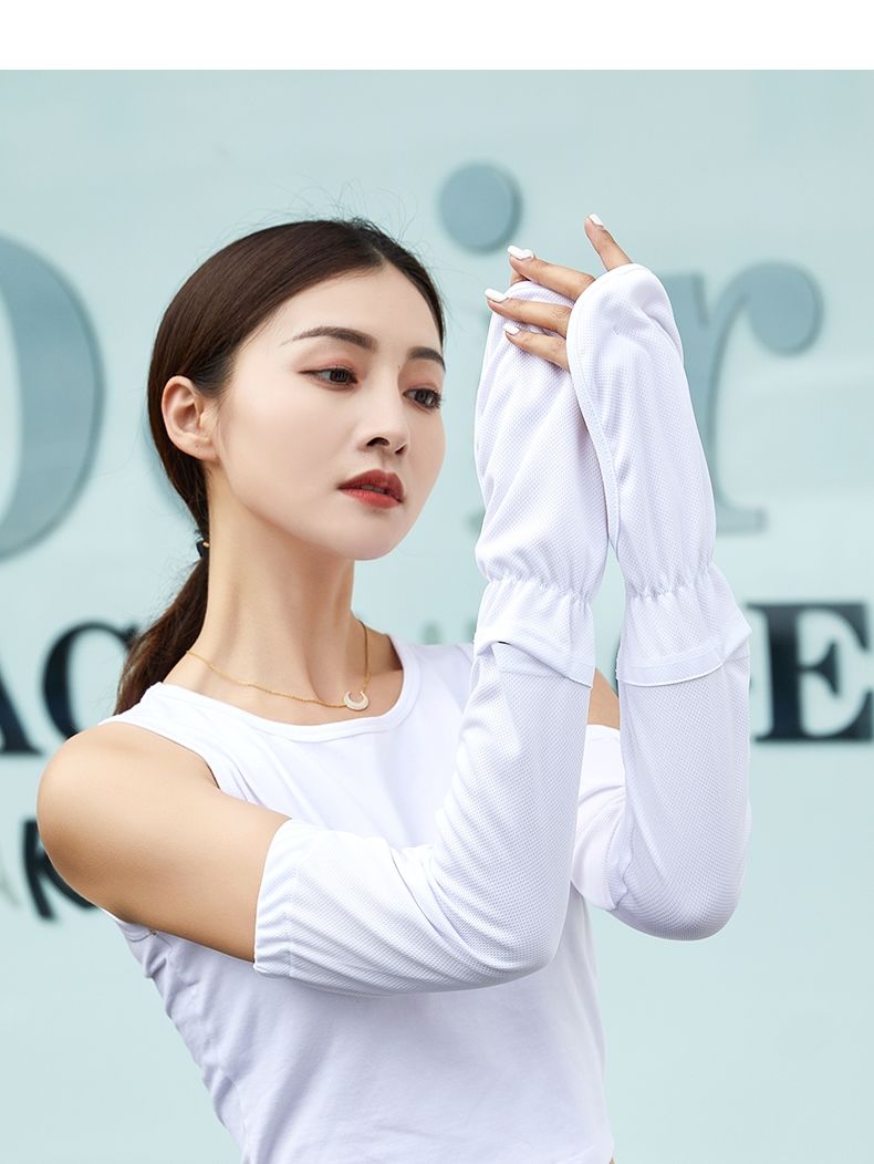 黑泽木夏天袖套女骑车夏季半指防晒手套袖套女长款透气棉布开车骑车护