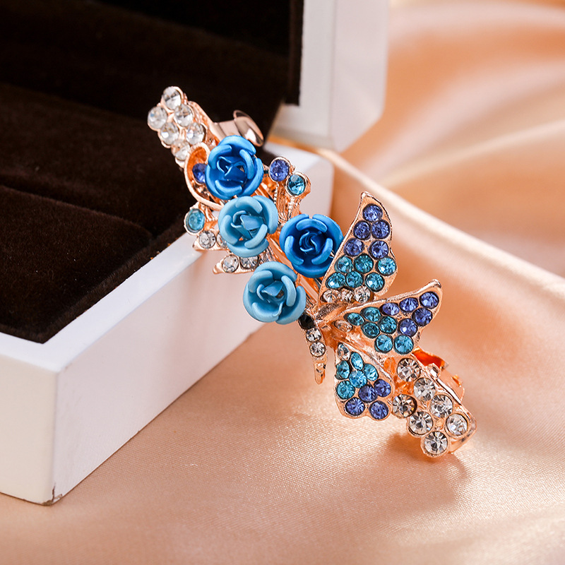 京粉新款发夹女 ins成人顶夹 水钻弹簧夹水晶马尾夹后脑勺 头饰盘发