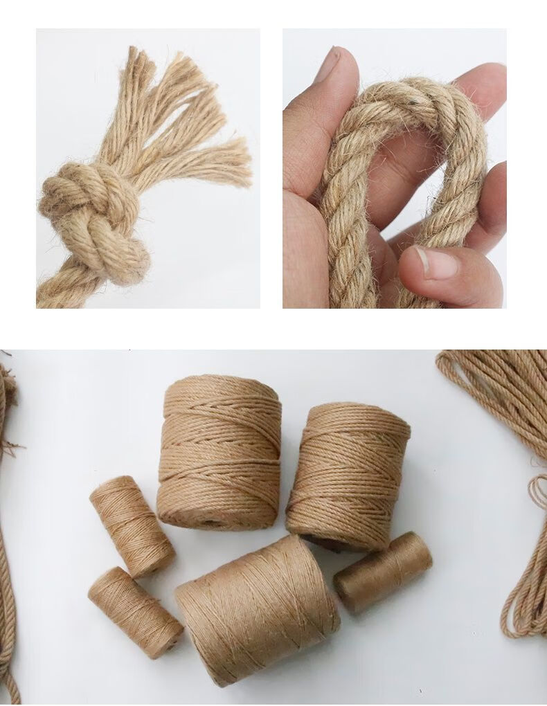麻绳绳子手工diy编织绳捆绑绳细粗麻线绳猫咪复古装饰照片耐磨6mm50米