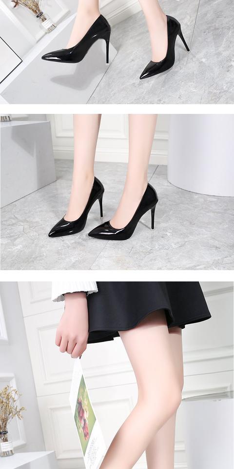 高跟鞋女学生亮光10cm高跟鞋女细跟优雅学生工作职业单鞋浅口气质百搭