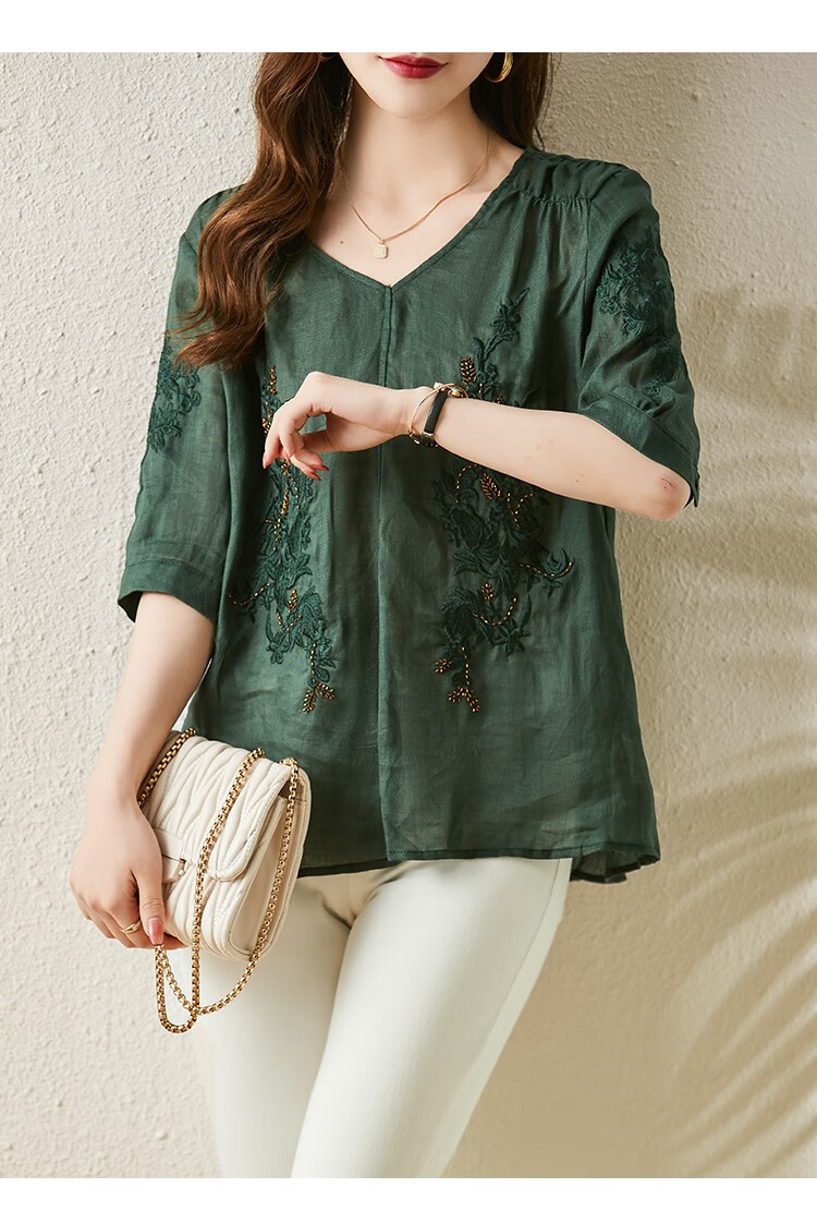 短袖t恤女士装夏季2022年新款棉麻显瘦洋气小衫上衣亚麻显瘦透气新品