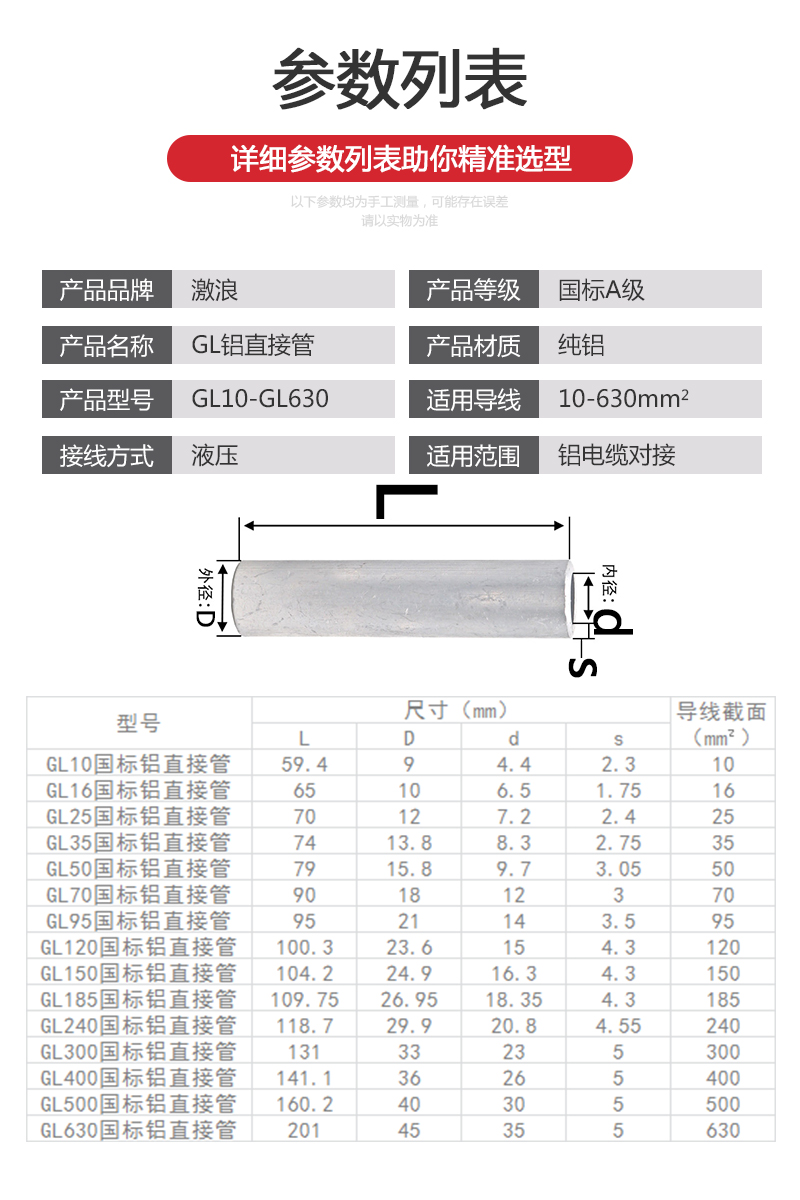 適用於國標gl400500630平方鋁連接管電纜對接鋁管直通管中間直接接頭