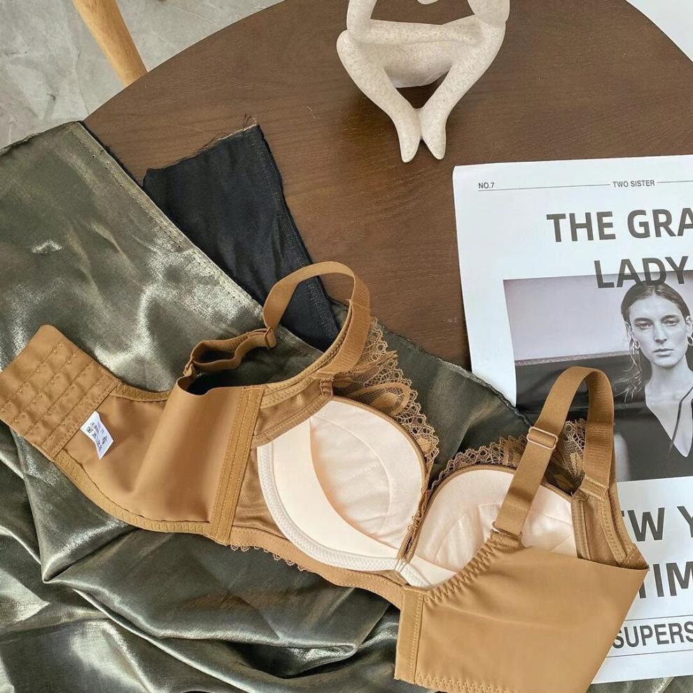 云感棉柔软无钢圈蕾丝内衣女任意裁无痕聚拢调整型收副乳中厚文胸棕色