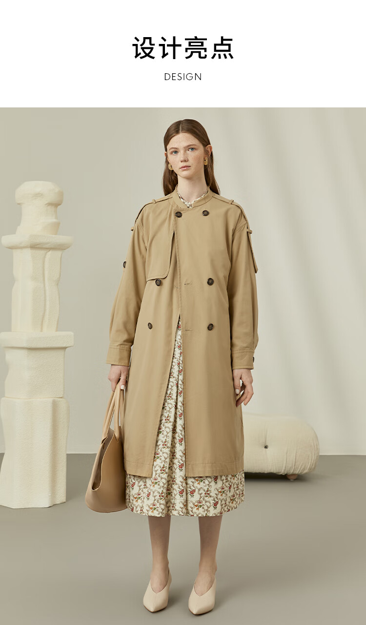 ein言新品纯色气质挺括女风衣长外套 橄榄绿 s【图片 价格 品牌 报价