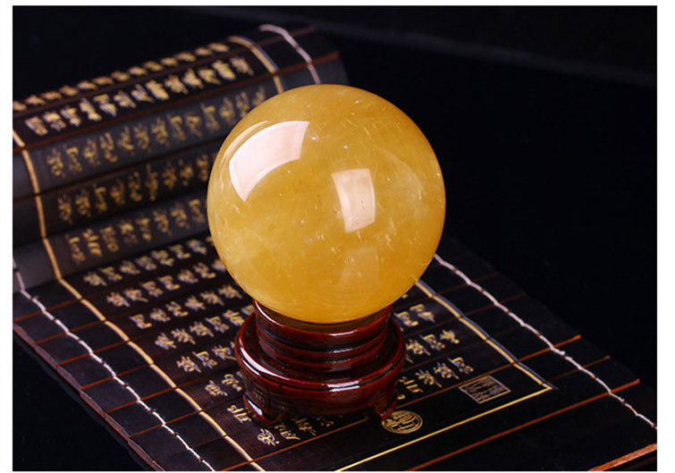 天然黄水晶球摆件风水转运球开业家居装饰开运摆设 直径3厘米送底座送