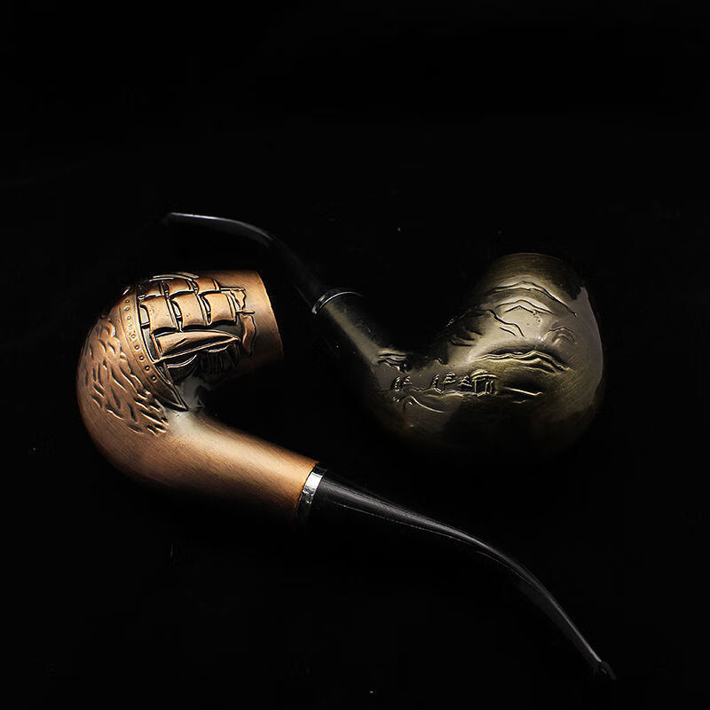 经典烟斗过滤铜芯大烟斗烟具复古弯式可以清洗旱烟斗烟嘴礼 红木纯色