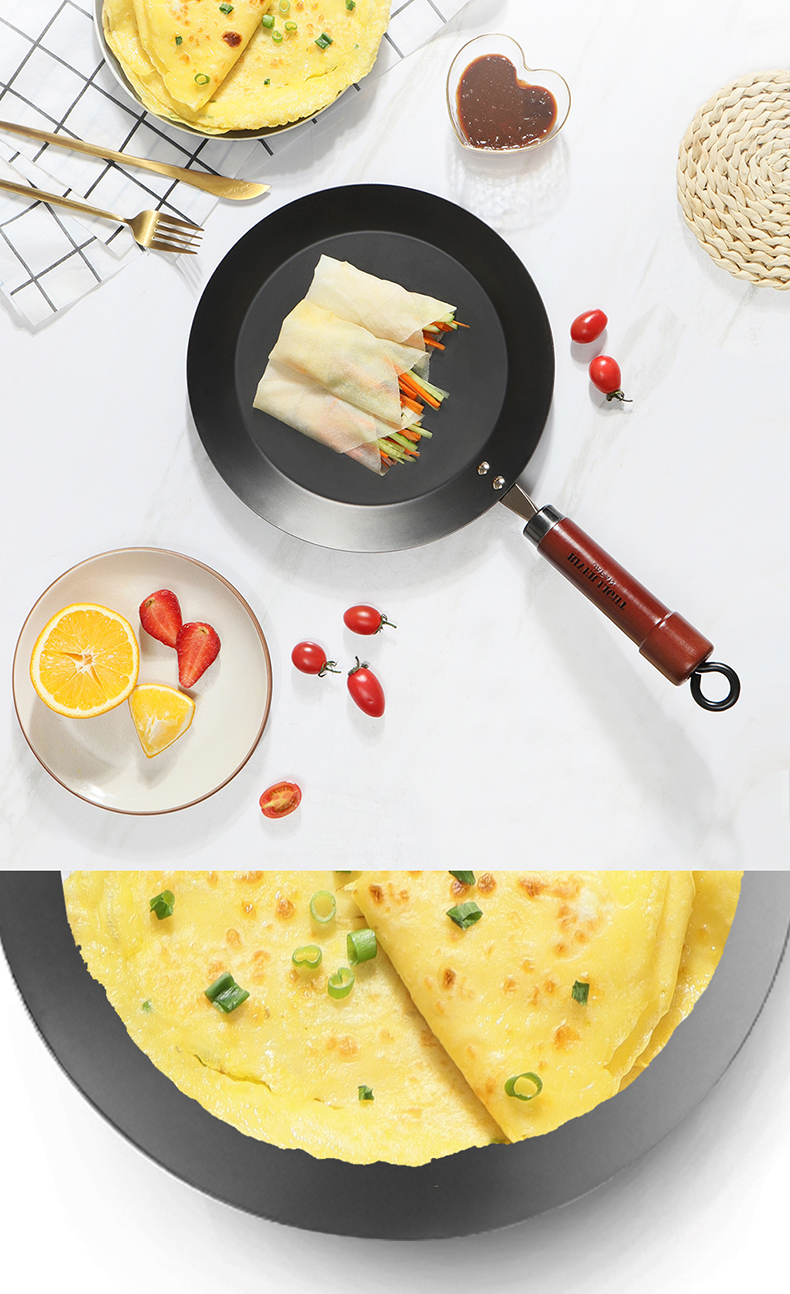 日本极牌铁锅日本极牌煎饼锅高纯铁薄饼锅平底敞口烙饼铁锅26 26cm