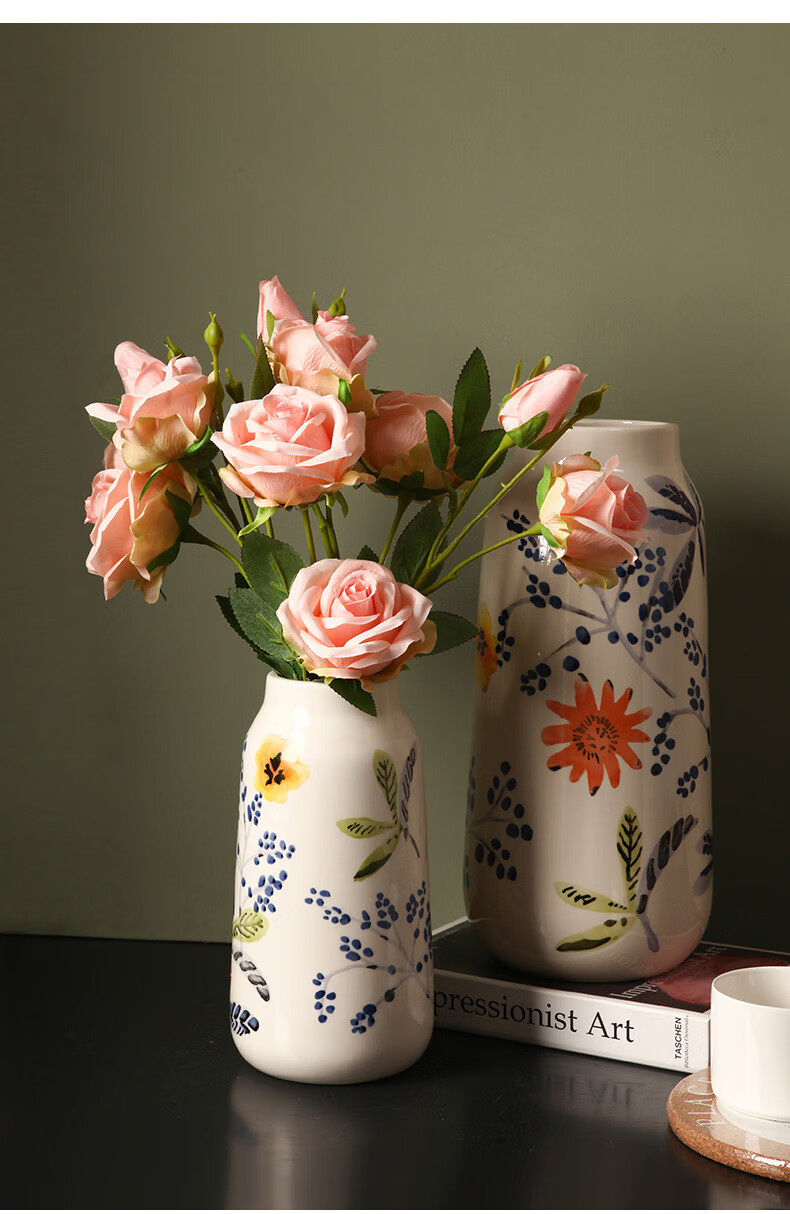 贝汉美(bhm)新中式陶瓷花瓶摆件创意手绘客厅插花小清新电视柜餐桌