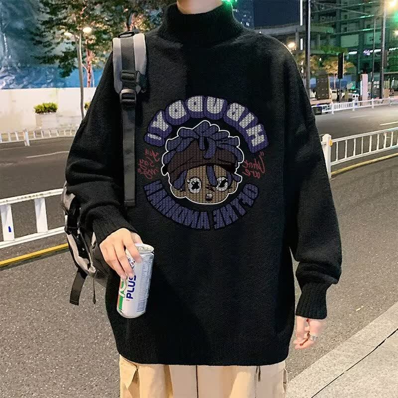 碧璟尔世纪联华超市工作服高领毛衣男秋冬美式复古针织衫外套宽松慵懒