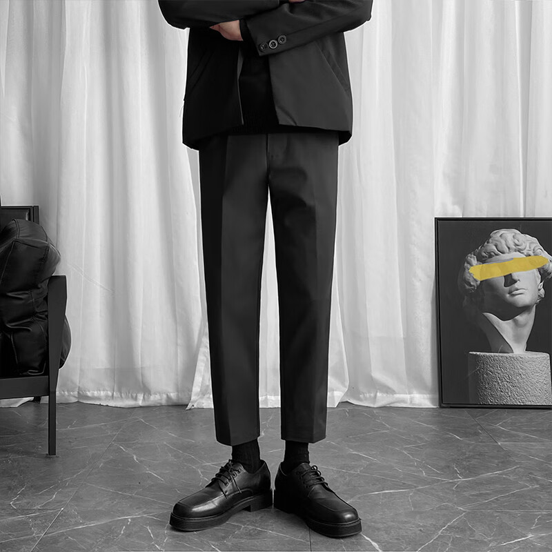 超大码西装男裤韩版秋冬男士九分裤胖子显瘦大码小脚垂感微锥修身西服