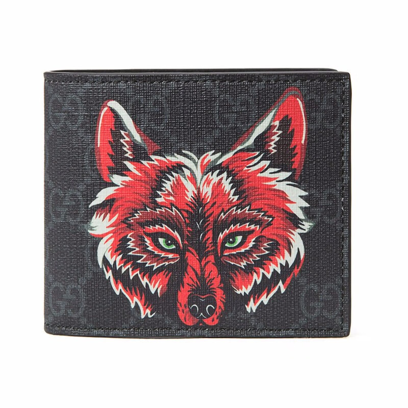 精品gucci古驰饰狼头图案高级人造帆布皮质男女通用钱包45126891manak