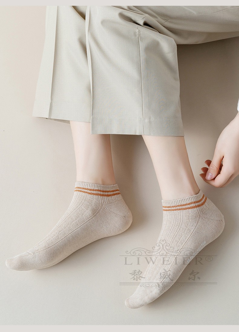 黎威尔品牌袜子女短袜夏季纯棉时尚透气复古条纹袜女士夏天薄款短筒