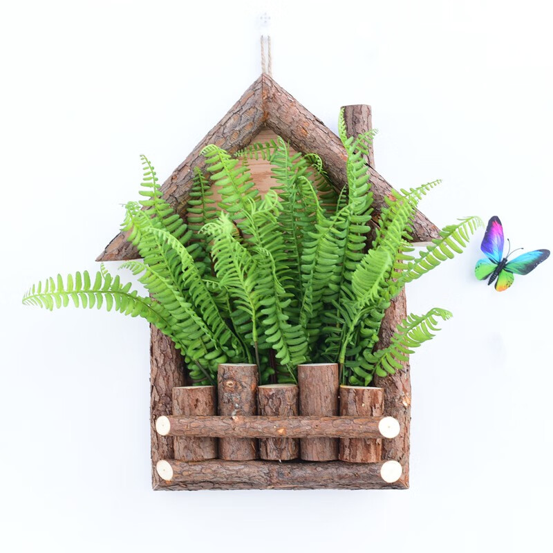 装饰餐厅酒吧墙壁挂件客厅背景墙上仿真植物壁挂饰品木桩奶油玫瑰蓝