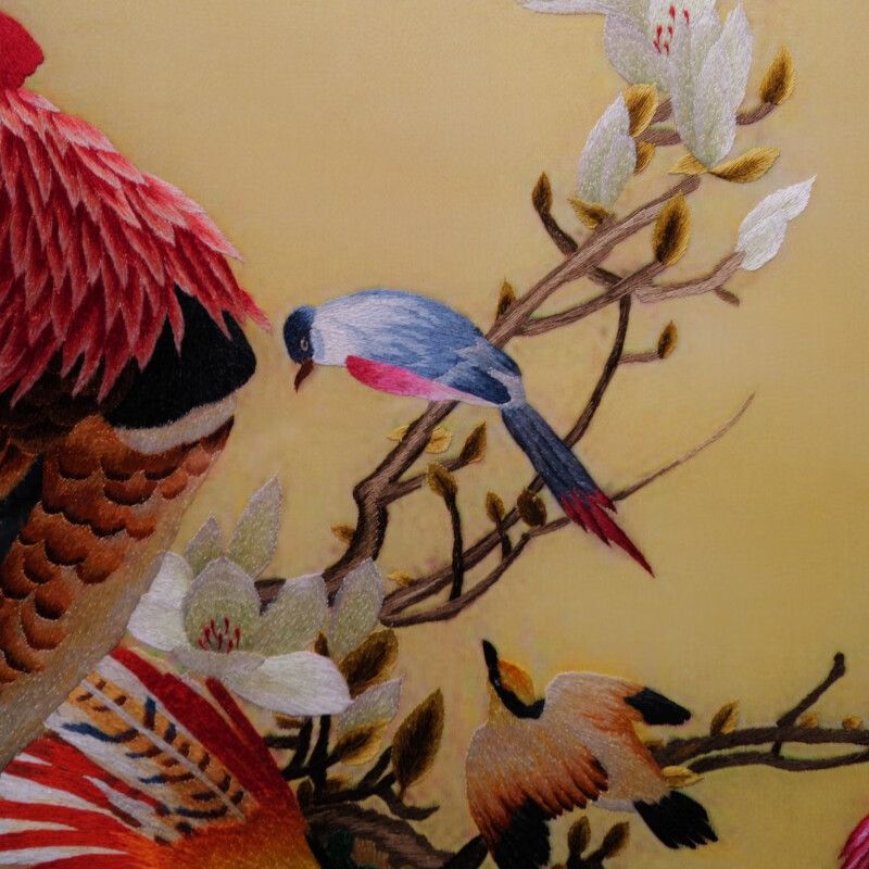 奥丹伊新中式风格竖版百鸟朝凤图纯手工苏绣刺绣玄关过道走廊客厅装饰