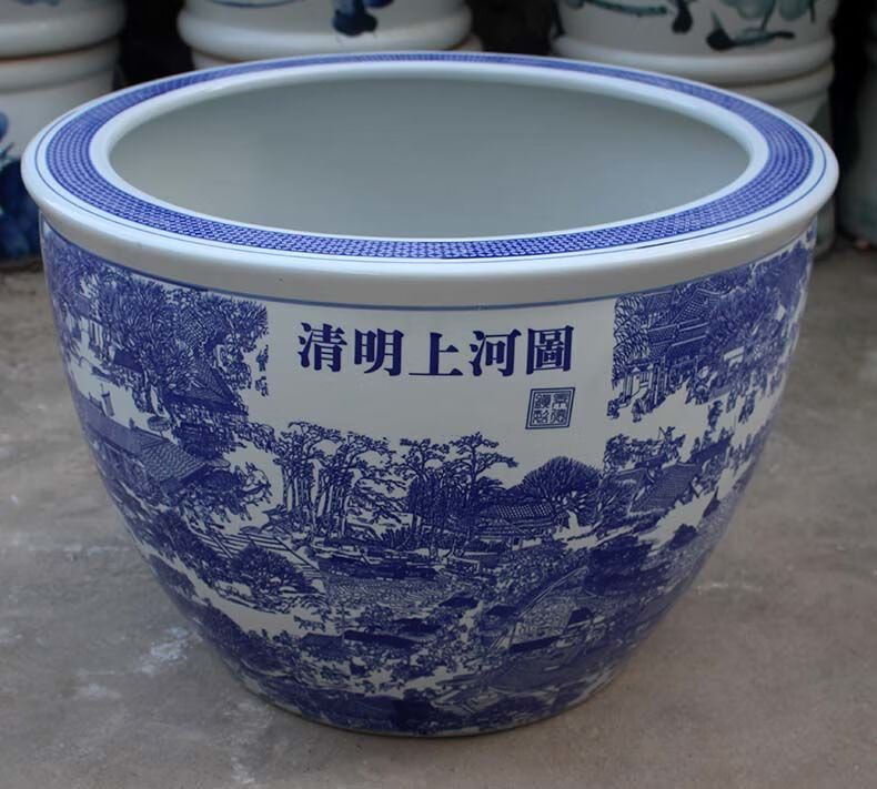 青花瓷花盆景德镇青花陶瓷鱼缸1米特大水缸瓷缸睡莲盆大荷花缸碗莲缸