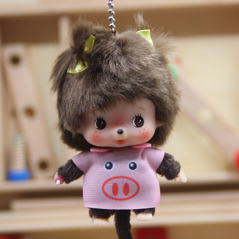 官方直销新版蒙奇奇挂件毛绒公仔车钥匙扣包包娃娃玩具红色蝴蝶结女孩