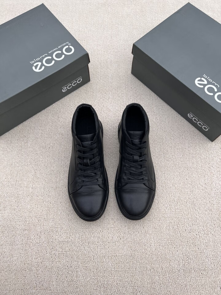 ecco爱步男鞋秋季中帮系带真皮板鞋时尚百搭圆头平底运动休闲单鞋