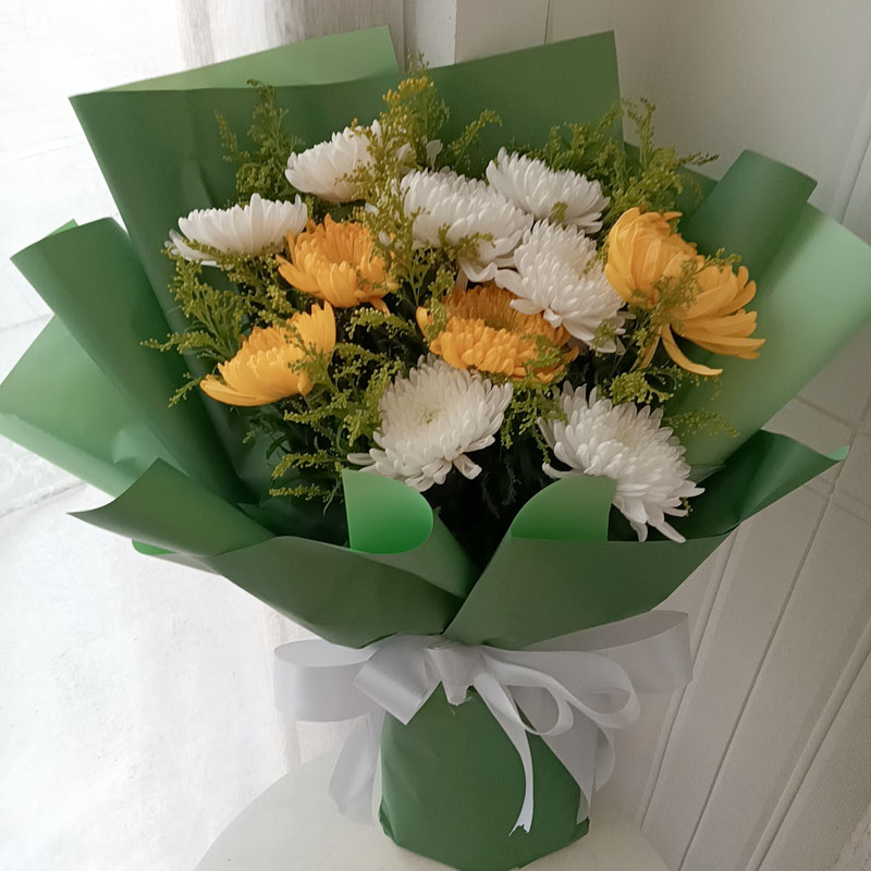 清明节扫墓送花菊花北京上海天津广州同城黄菊白菊花束鲜花11只黄白菊