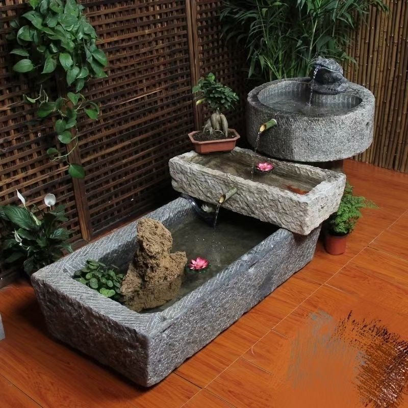 青石牛槽鱼缸马槽流水老旧石槽水景大型风水摆件庭院水槽喷泉 款式9