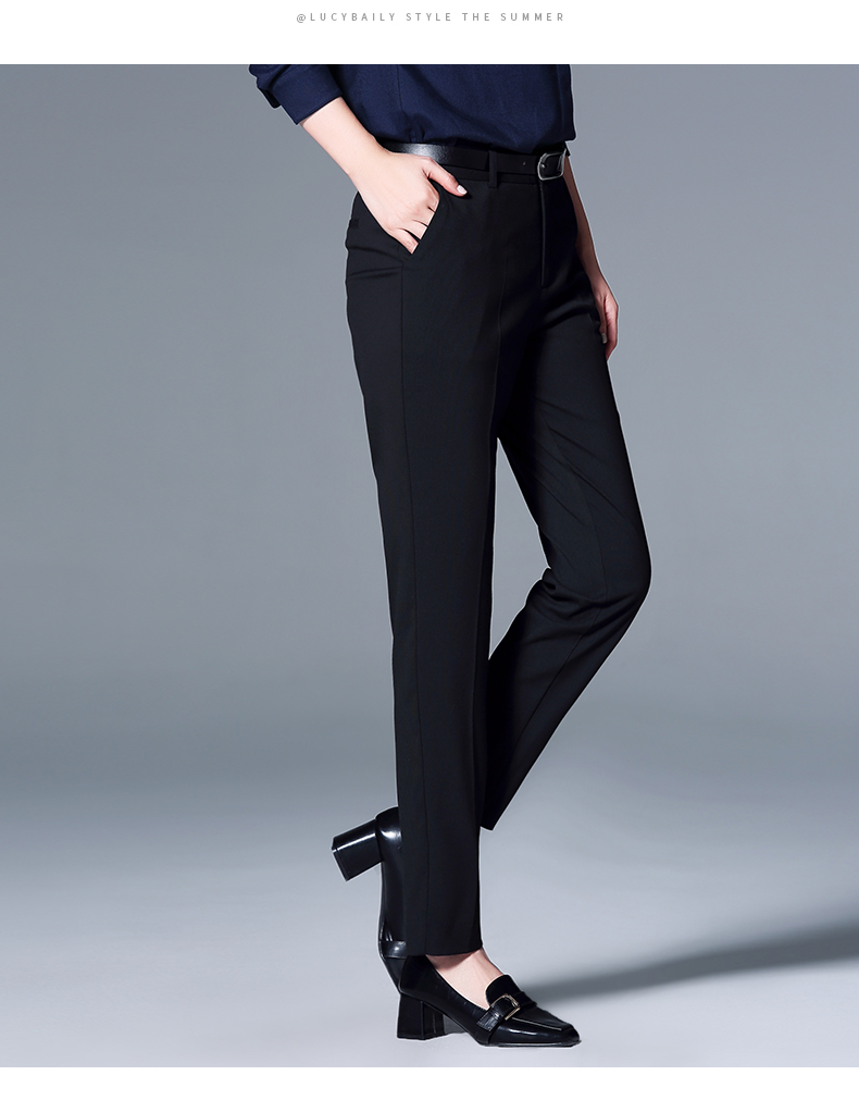 璐丝百丽黑色西裤女长裤职业直筒烟管裤2019春季新款裤子休闲女裤ls