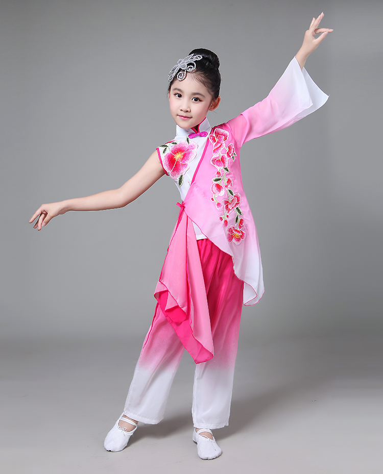 新款儿童古典舞演出服女扇子舞服装幼儿秧歌舞蹈服江南伞舞玉生烟