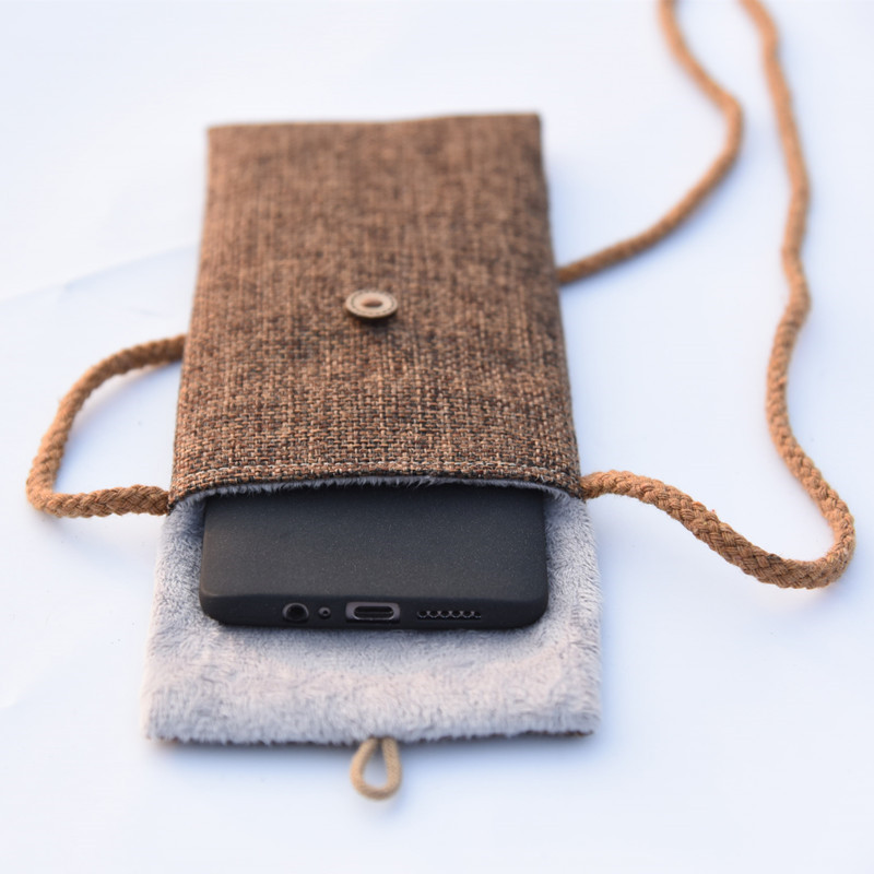 艾卓菲挂脖手机袋子 小挎包冬季老人苹果手机包斜挎包布艺布袋子保护