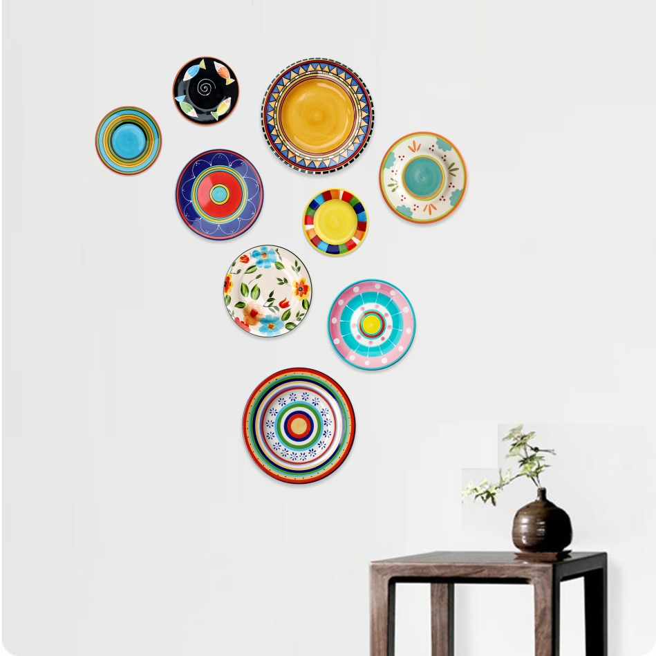 个性彩绘陶瓷盘子挂盘装饰盘墙饰摆件欧美式客厅餐厅创意背景墙装饰品