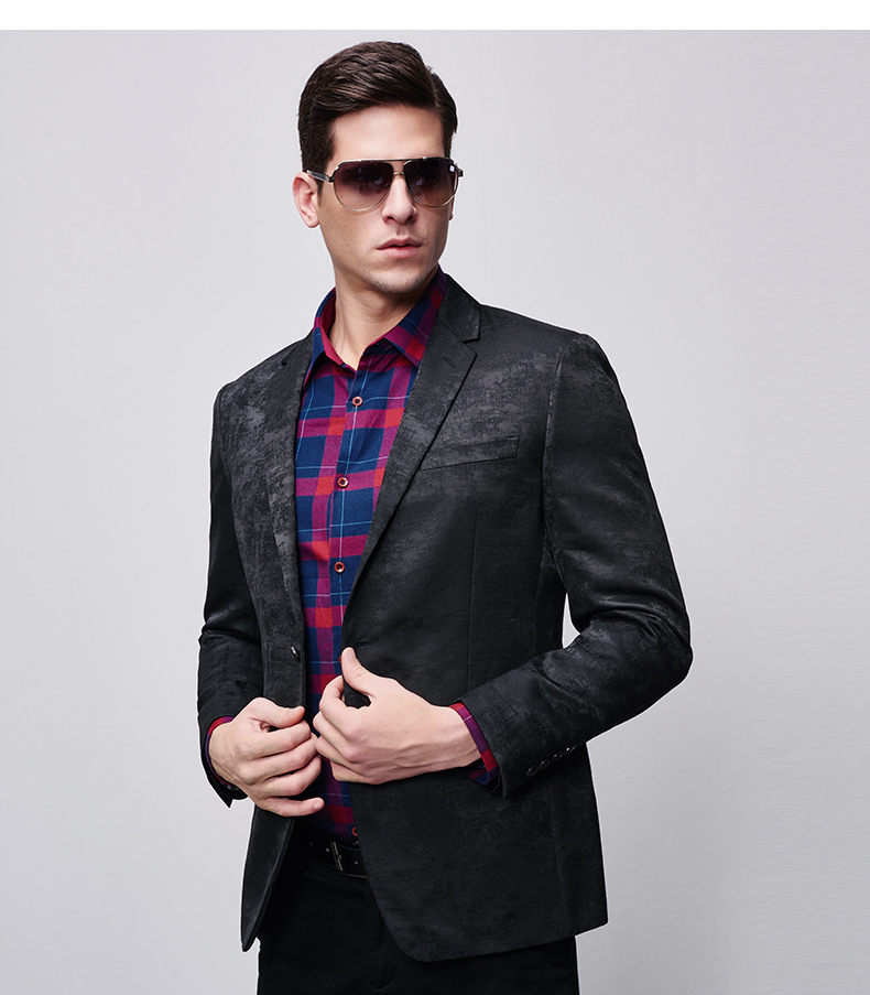 七匹狼男士西装 新款青年商务休闲西服 修身男装正品外套 001(黑色)