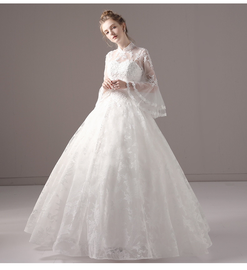 婚纱礼服新娘齐地2017新款保守韩式公主修身显瘦甜美轻森系简约 白色