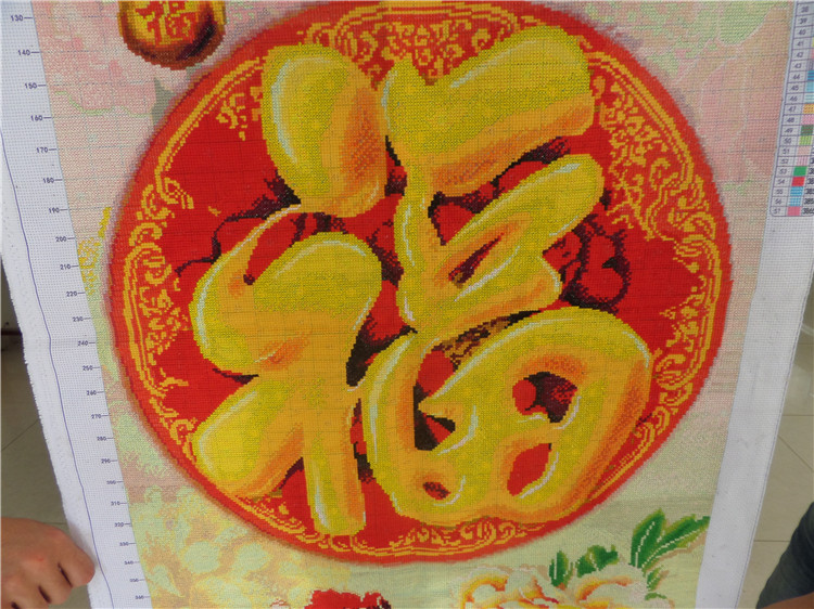 嫣织纯手工绣好的十字绣成品五福临门葫芦福字玄关竖版福禄牡丹图客厅
