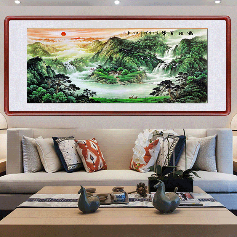 迅典泰山日出国画山水画客厅装饰画办公室挂画旭日风水靠山图东升招财