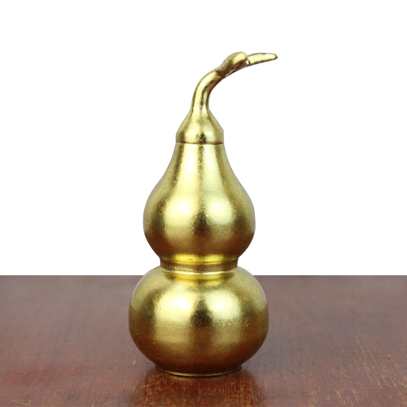 真全铜器纯铜葫芦 黄铜葫芦 光面葫芦 贴金葫芦 工艺品 摆件 鎏金葫芦
