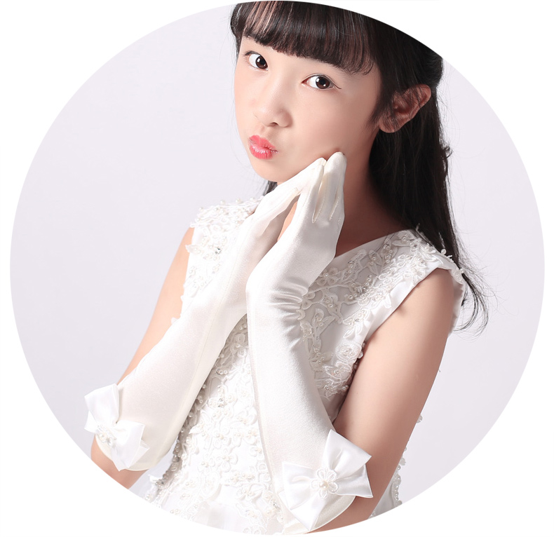 儿童婚纱花童礼服手套女童公主裙弹力手套女孩礼服配饰米色手套m号47